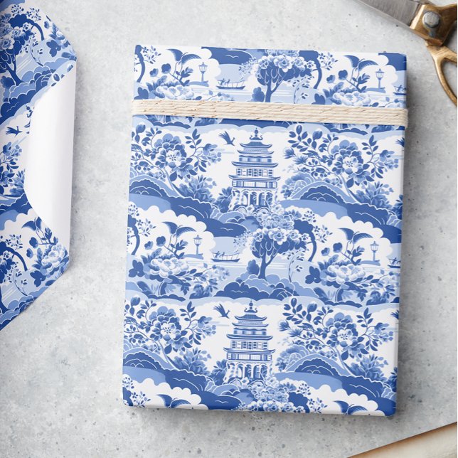 Papel De Regalo Chinoiserie Blue & White Pagodas (Subido por el creador)