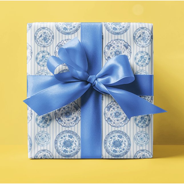 Papel De Regalo Chinoiserie Blue White Plates All Occasion  (Classic Chinoiserie)