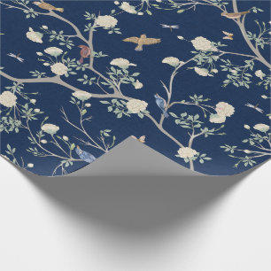 Papel De Regalo Chinoiserie Camellia Garden Azul Marino