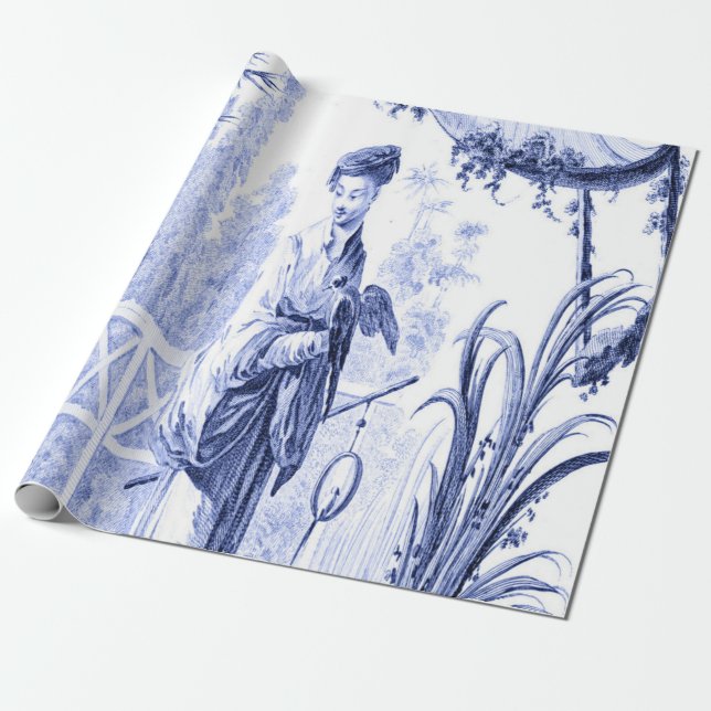 Papel De Regalo Chinoiserie china azul y blanca (Desenrollado)