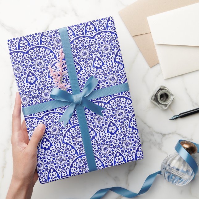 Papel De Regalo Chinoiserie de inspiración asiática de cerámica az (Regalar)