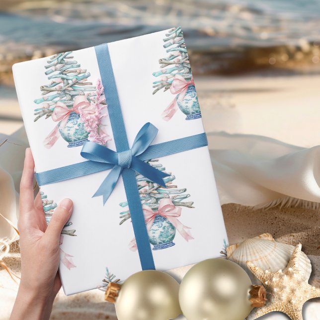 Papel De Regalo Chinoiserie Driftwood Christmas Tree (Chinoiserie Driftwood Christmas Tree Wrapping Paper)