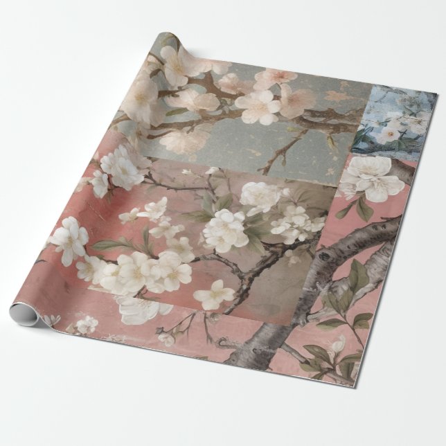 Papel De Regalo Chinoiserie Dusty Pinks & Blues Collage (Desenrollado)