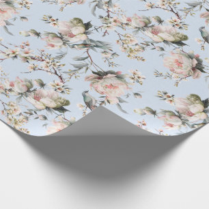 Papel De Regalo Chinoiserie Flor de Pájaro Azul Pálido