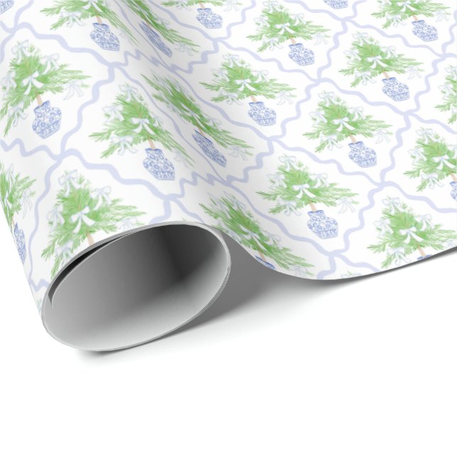 Papel De Regalo Chinoiserie grandiosa de perritos del árbol de Nav (Esquina del rollo)