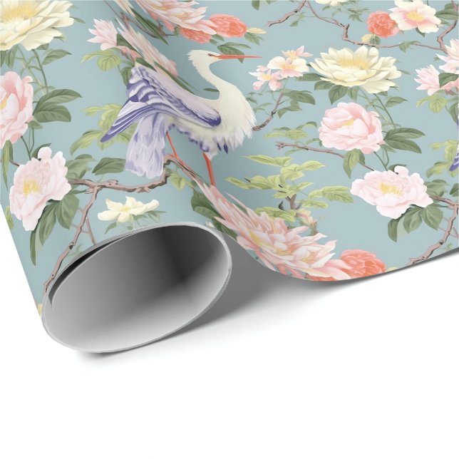 Papel De Regalo Chinoiserie Jade Floral Egret (Esquina del rollo)