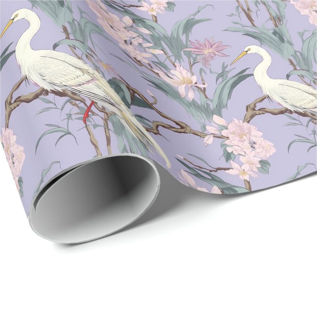 Papel De Regalo Chinoiserie Lavender Floral Egret (Esquina del rollo)