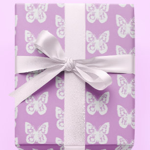 Papel De Regalo Chinoiserie Mariposas Blancas sobre Rosa Fucsia