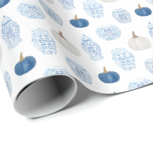 Papel De Regalo Chinoiserie Moda Blue White Pumpkins Jars Chino