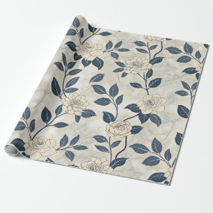 Papel De Regalo Chinoiserie Moderna Rosa Marfil Azul Marino Botáni