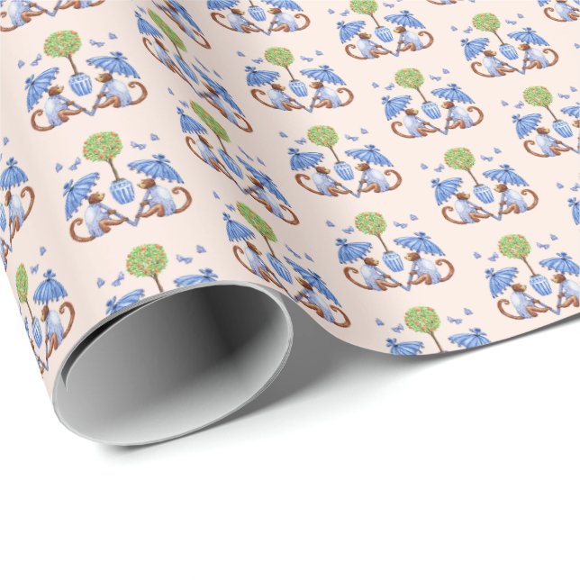Papel De Regalo Chinoiserie Monkey Wrapping Paper (Esquina del rollo)