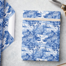 Papel De Regalo Chinoiserie Pagodas Blue & White Toile