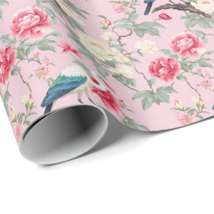 Papel De Regalo Chinoiserie Pink Floral Egret