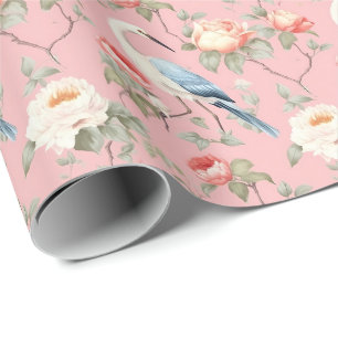 Papel De Regalo Chinoiserie Pink Floral Egret
