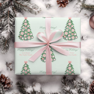 Papel De Regalo Chinoiserie Pink Green Merry Christmas