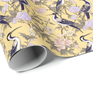Papel De Regalo Chinoiserie Yellow Floral Egret