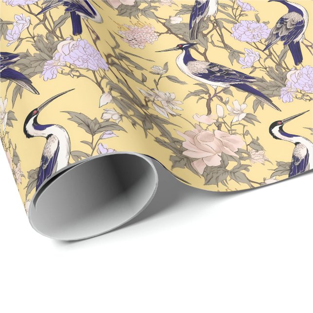 Papel De Regalo Chinoiserie Yellow Floral Egret (Esquina del rollo)