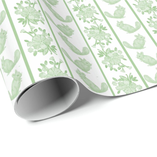 Papel De Regalo Chintzy Chinchilla Wrapping Paper (Green)  (Esquina del rollo)