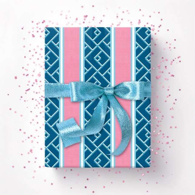 Papel De Regalo Chippendale Stripe en Rosa y Aqua Profundo (Subido por el creador)