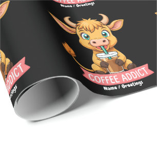 Papel De Regalo Chiste de café adicto a la bebida de la vaca de Cu