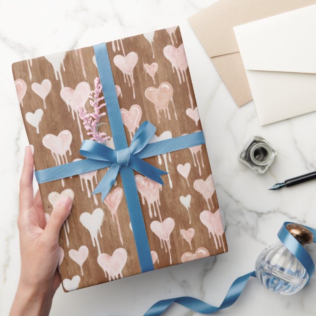 Papel De Regalo Chocolate Blush Pink Cream Hearts Valentine's Day (Regalar)