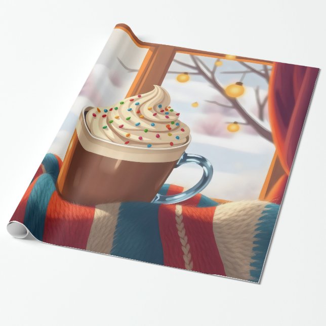 Papel De Regalo chocolate caliente con crema batida y rociado (Desenrollado)