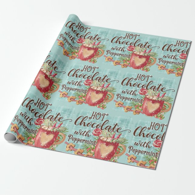 Papel De Regalo Chocolate caliente con Navidades de menta (Desenrollado)