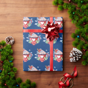 Papel De Regalo Chocolate caliente en azul para navidades