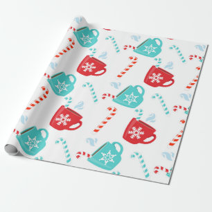 Papel De Regalo Chocolate Caliente Rojo Verde Navidad Invierno