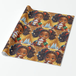 Papel De Regalo Chocolate para niñas Navidades afroamericanas