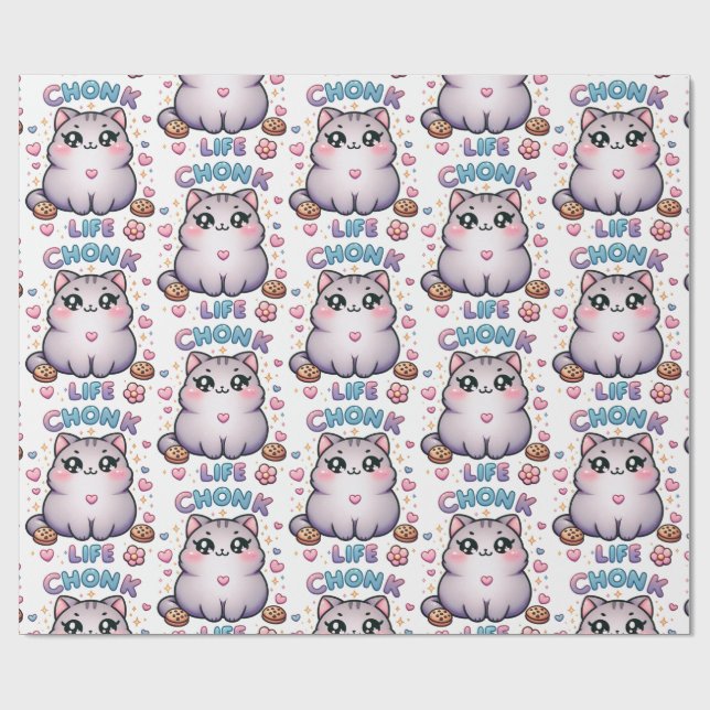Papel De Regalo CHONK LIFE CAT - Kawaii Style Cute Cat (Superficie plana)