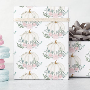 Papel De Regalo Chorreo de bebé acuarela floral calabaza blanca