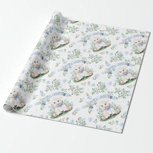 Papel De Regalo Chorreo Floral Azul de Cordero para Baby Shower