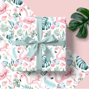 Papel De Regalo Chorro de Acuarela Tropical Flamingo Baby Shower