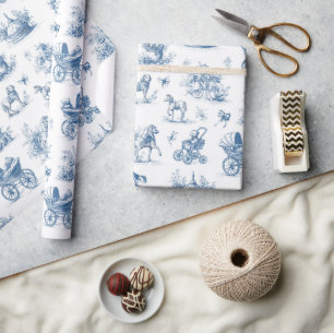 Papel De Regalo Chorro de Bebé Vintage Azul Toile