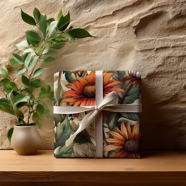 Papel De Regalo Chorro de Terracota Botánico Floral Bridal Shower (Sage Terracotta Botanical Floral Bridal Shower Wrapping Paper)