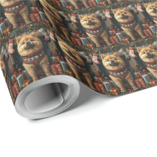 Papel De Regalo Chow Chow Perro Con Regalos Navidades Chimenea