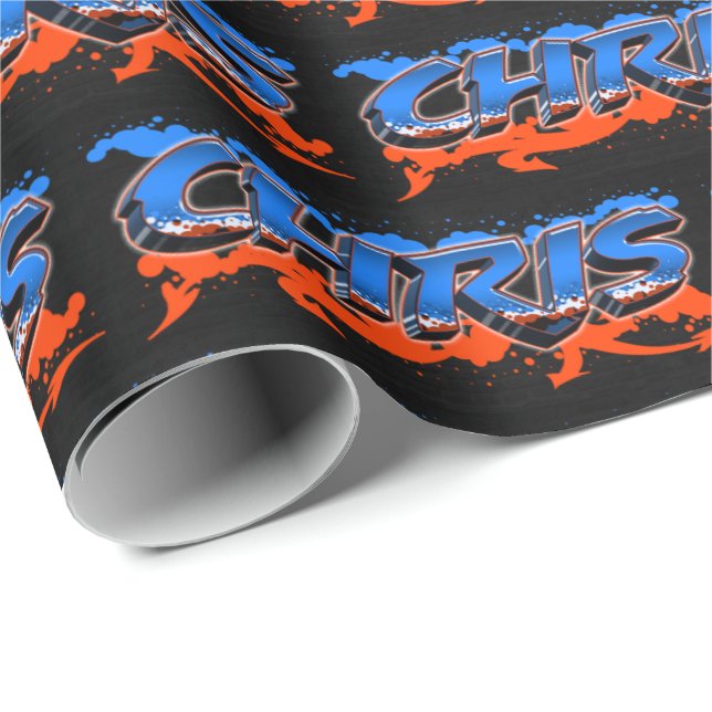 Papel De Regalo Chris Vorname Name Graffiti blue orange (Esquina del rollo)
