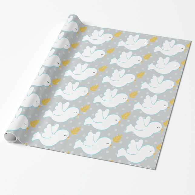 Papel De Regalo Christening Dove (Desenrollado)