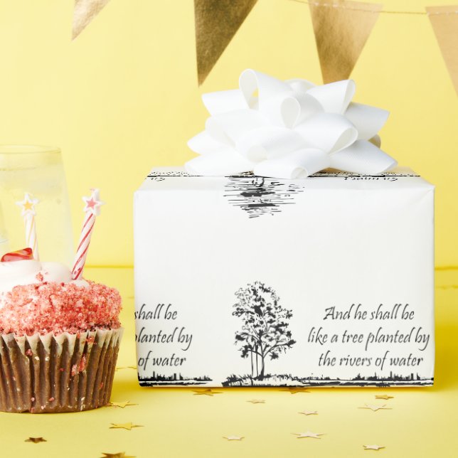 Papel De Regalo Christian Bible Encouraging Scripture Psalm 1:3  (Fiesta de cumpleaños )