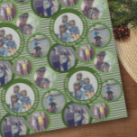 Papel De Regalo Christmas 5 Photo Circle Border with Green Circles<br><div class="desc">If you crop your photo into a square before uploading, it will be easy to edit the design. The paper includes a unique and trendy Merry Christmas greeting with a fun circle bubble border design. This design has an informal, joyful look to it with photos all over. If you need...</div>