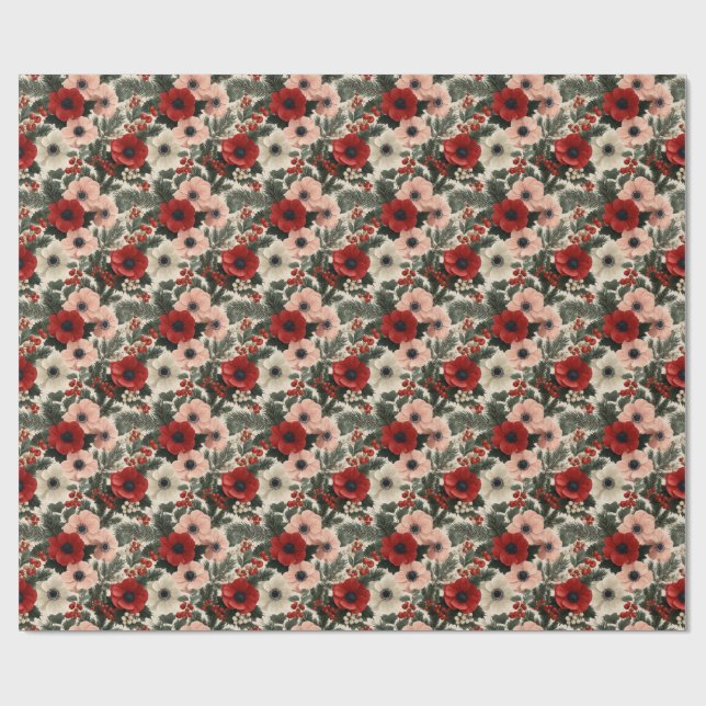 Papel De Regalo Christmas Anemone Floral Background holiday  (Superficie plana)