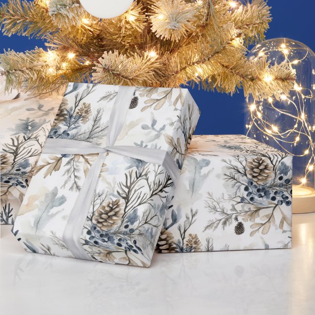 Papel De Regalo Christmas Blue Pine Cones   (Vacaciones)