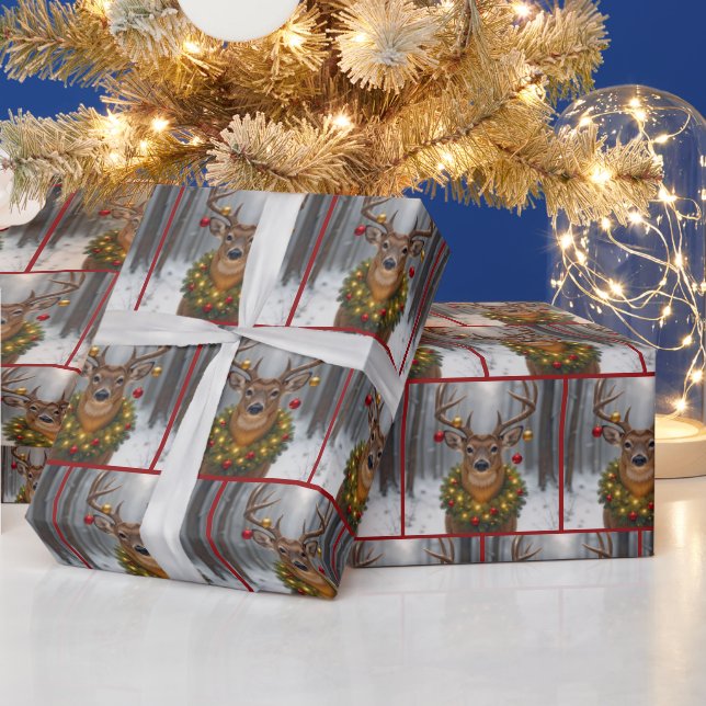 Papel De Regalo Christmas Buck Wearing a Wreath (Vacaciones)