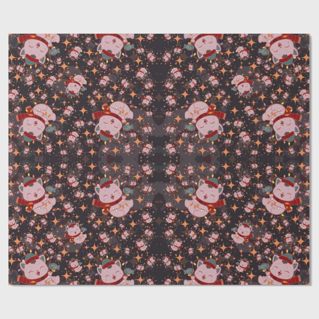 Papel De Regalo Christmas Cat With Santa Hat (Superficie plana)