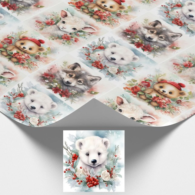 Papel De Regalo Christmas Cute Baby Animals Polar Bear Lamb Wolf (Subido por el creador)