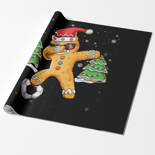 Papel De Regalo Christmas Dabbing Gingerbread Soccer Sport Santa (Desenrollado)