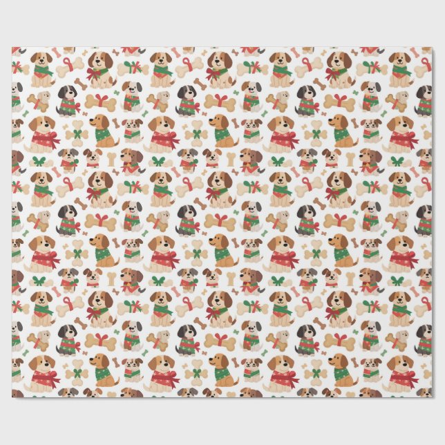 Papel De Regalo Christmas Dog And Gift Bone Colourful Xmas (Superficie plana)