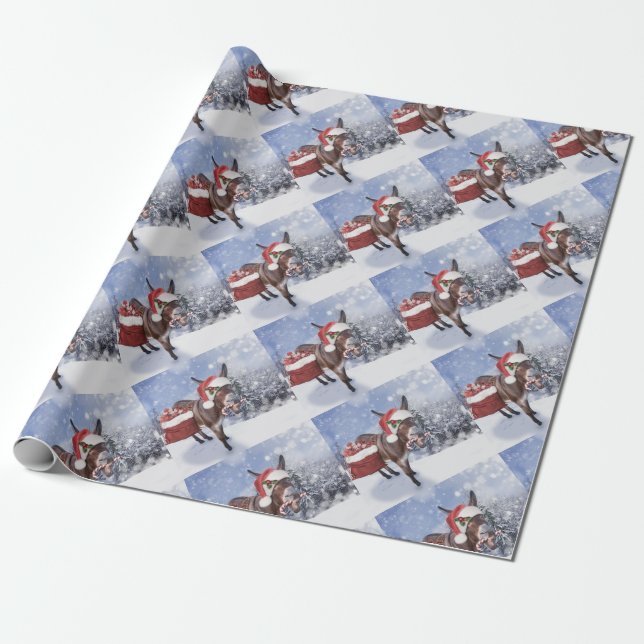 Papel De Regalo Christmas donkey with funny red hat (Desenrollado)