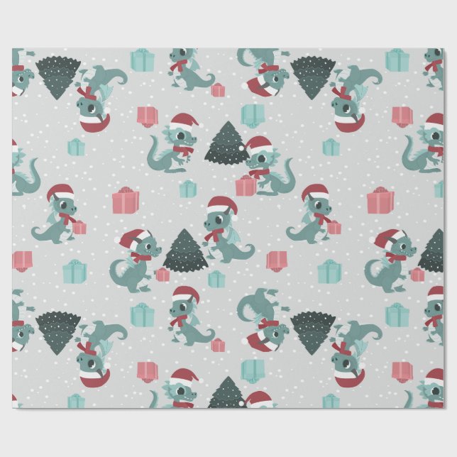 Papel De Regalo christmas dragon santa winter snow cute xmas (Superficie plana)